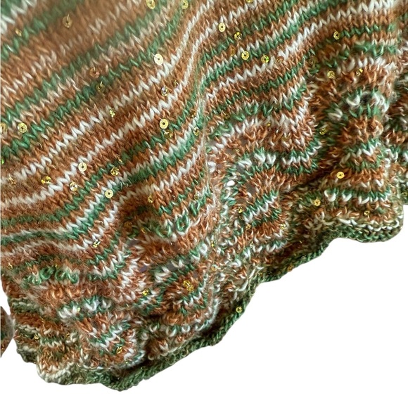 Striped Multicolor Women's handmade crocheted shawl with sequins 73” l x 32” w - Picture 3 of 8